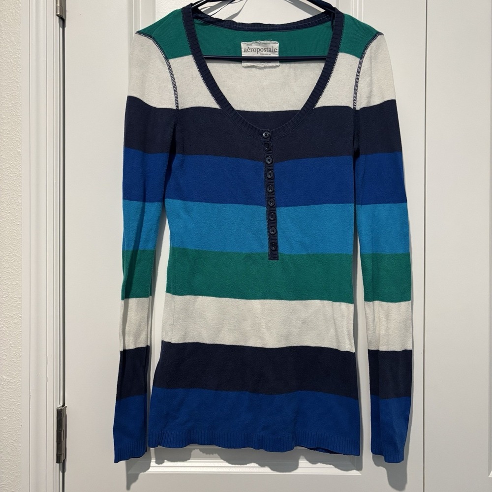 Aeropostale Y2K Vintage Striped Knit Sweater Henley‎ Top M